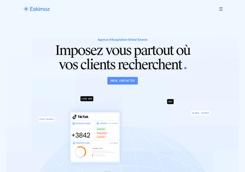 Page d’accueil du site de l’agence Eskimoz